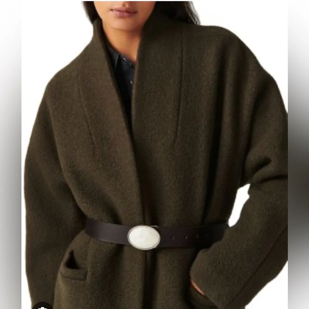 NWT ba&sh khaki “Colin” shawl collar long coat Size Large - Picture 3 of 16